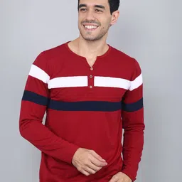 zentik Men Striped Henley Neck Cotton Regular Fit T-shirt-picture-33