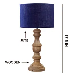Devansh Blue & Brown Wooden Cylindrical Shaped Table Lamp-image-91