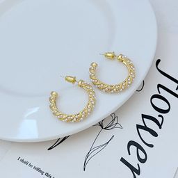 DIVASTRI Stainless Steel Gold-Plated Pearls Beaded Contemporary Shaped Half Hoop Earrings-4