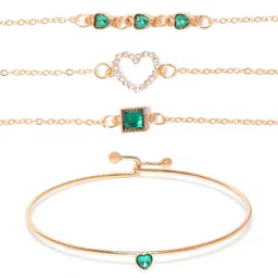 Carlton London Women Pack Of 4 Cubic Zirconia Rose Gold-Plated Charm Bracelet-picture-42