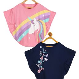 PLUM TREE Girls Floral 2 Printed Extended Sleeves Applique T-shirt-image-99