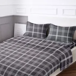 URBAN DREAM Black & White Checked Cotton 4 Piece Double Queen Superfine Bedding Set-49