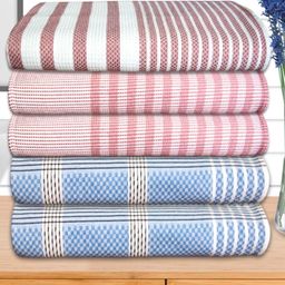 Athom Living Blue & Pink 5 Pieces Striped Cotton 210 GSM Bath Towels-image-59