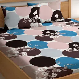 CHHAVI INDIA Pink & Blue Floral 210 TC Queen Bedsheet with 2 Pillow Covers-image-9