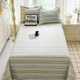 JC HOME Green & White Striped Pure Cotton 230 TC King Bedsheet Set 2 m x 2.30 m-picture-13