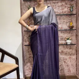KALINI Colourblocked Pure Chiffon Saree-image-6