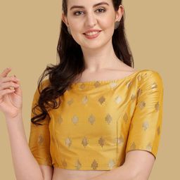 Oomph! Jacquard Boat Neck Short Sleeves Saree Blouse-image-49