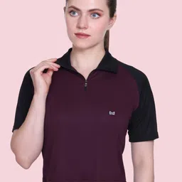 White Moon Women Colourblocked Polo Collar T-shirt-picture-52