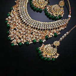 Shining Diva Gold-Plated Kundan Stone Studded & Beaded Jewellery Set-image-22
