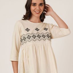Brownverse Women Cotton Embroidered Empire Top-picture-21