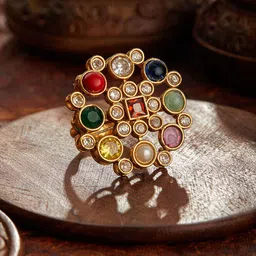 Jazz and Sizzle Gold-Plated American Diamond Studded Adjustable Finger Ring-33