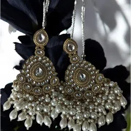 Anouk Gold Plated Artificial Stones Studded And Beaded Contemporary Drop Earrings-76