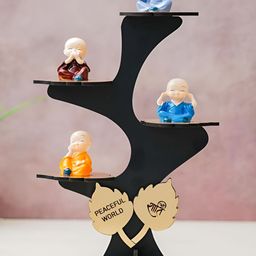 Webelkart Set Of 4 Buddha Monk Figurines With Wooden Stand-image-64