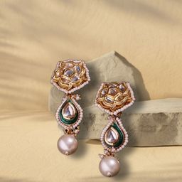 DUGRISTYLE Gold Plated Kundan Drop Earrings-50