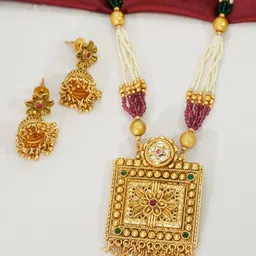 Niscka Gold-Plated Artificials Stone Studded & Beaded Jewellery Set-picture-8
