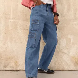 Kook N Keech Men Street Style Stitches High-Rise Cargo Wide Leg Jeans-image-50
