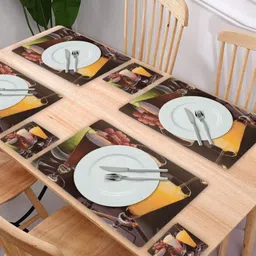 REVEXO 6Pc Red& Yellow Printed Rectangle Costers & Table Placemats image 3