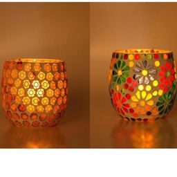 Somil Vibrant Multicolor Glass Candle Holder Add A Touch Of Magic To Diwali, Parties & Candlelight Dinners, Size-8.5 X 8.5 X 9 Cm , 8.5 X 8.5 X 9 Cm Pack OF 2-image-97