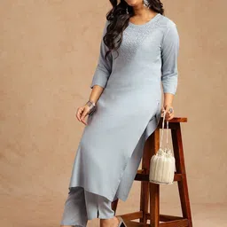 SZN Women Ethnic Motifs Embroidered Regular Thread Work Kurta with Trousers-picture-22