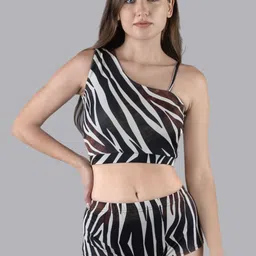 Keepfit Printed Padded Crop Top & Briefs With Skirt Coverup Set-picture-50