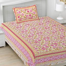 FrionKandy Living Pink Floral Printed Cotton 180 TC Single Bedsheet Set 2.28 m x 1.52 m-image-77