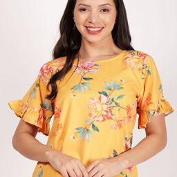 Frolic Rolic Floral Print Bell Sleeve Crepe Top-image-11