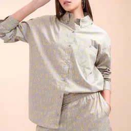 ESPYR By Tokyo Talkies Printed Shirt Collar Long Sleeves Pure Cotton Shirt With Shorts-picture-55