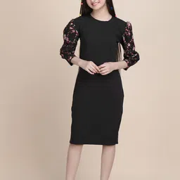 DEKLOOK Girls Puff Sleeve Formal Fit & Flare Dress-10