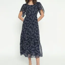 Raiyani Enterprise Printed Flared Sleeve Georgette Fit & Flare Midi Dress-image-91