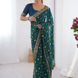 CANIZZARO Printed Bandhani Embellished Pure Chiffon Saree-picture-8