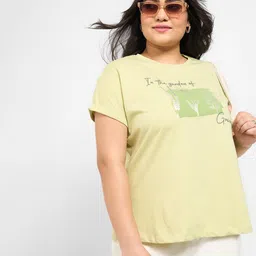 Honey Curvytude by Pantaloons Women Plus Size Printed Relaxed Fit Cotton Tshirt-image-57