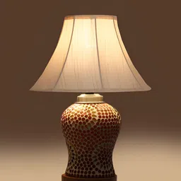 Devansh Off White Printed Wood Frusturical Shaped Table Lamp image 4