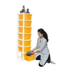 Parasnath Orange & White 7-Layer Drawer Multi-Utility Organisers with Wheels image 3