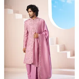 HILO DESIGN Embroidered Pure Silk Velora Sherwani Set-image-61