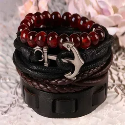 The Roadster Lifestyle Co Pack Of 4 Beaded Leather Cord Bracelet-13