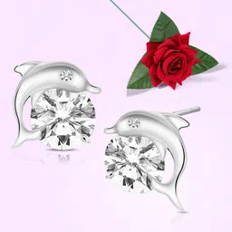 Peora Silver-Plated Cubic Zirconia Studded Contemporary Shaped Studs With Red Rose-image-87