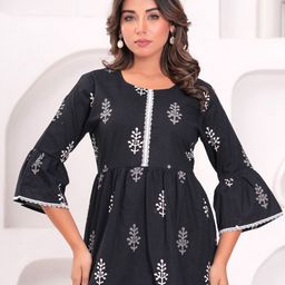 ANEKYA Floral Printed Flared Sleeves Pure Cotton Kurti-image-97