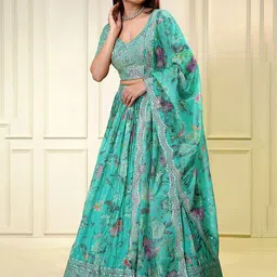 FABPIXEL Embroidered Sequinned Semi-Stitched Lehenga & Unstitched Blouse With Dupatta-2