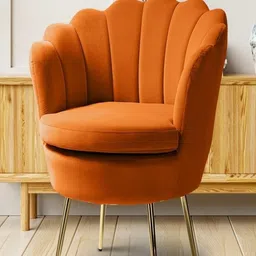 DOE BUCK Orange & Gold Toned Accent Velvet Lounge Chair-picture-1