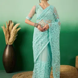 SHADOW & SAINING Embellished Beads and Stones Net Designer Saree image 2