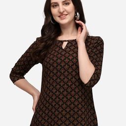 CORSICA Women Print Keyhole Neck Cotton Top-image-34