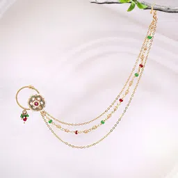 Adwitiya Collection Gold-Plated Artificial Stones and Beads Chained Nosepin-41