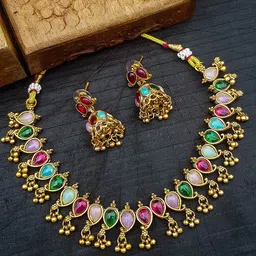 GRIIHAM Gold Plated Kundan Stone Studded Jewellery Set-image-59