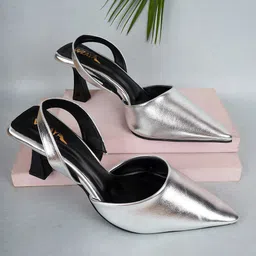 WZAYA Women Metallic Pointed Toe Slim Heeled Pumps-6