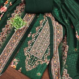 BlissFlair Floral Embroidered Sequinned Muslin Unstitched Dress Material-image-27