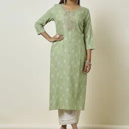 Soch Green Ethnic MotifsEmbroidered Round Neck Zari Straight Kurta-picture-43