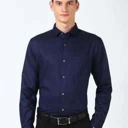 Peter England Elite Men Spread Collar Vertical Striped Cotton Formal Shirt-picture-46