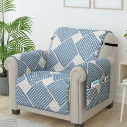 Story@home Grey & White Printed Microfiber 1 Seater Sofa Cover With Arms-image-100