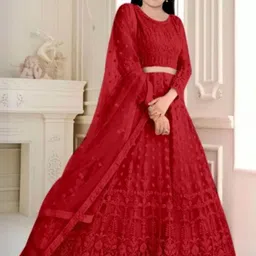 F Plus Fashion Girls Thread Work Semi-Stitched Lehenga & Unstitched Blouse With Dupatta-image-93