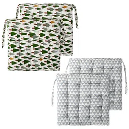 Kuber Industries Green & Grey 4 Pieces Printed Cotton Comfort Chair Pads-26